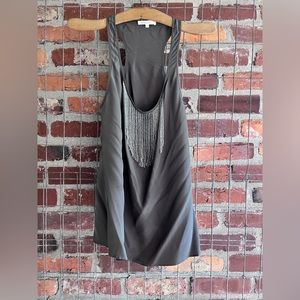 Marty M Gunmetal Gray Silk Beaded Fringe Sleeveless Tank Shirt…Size Medium
